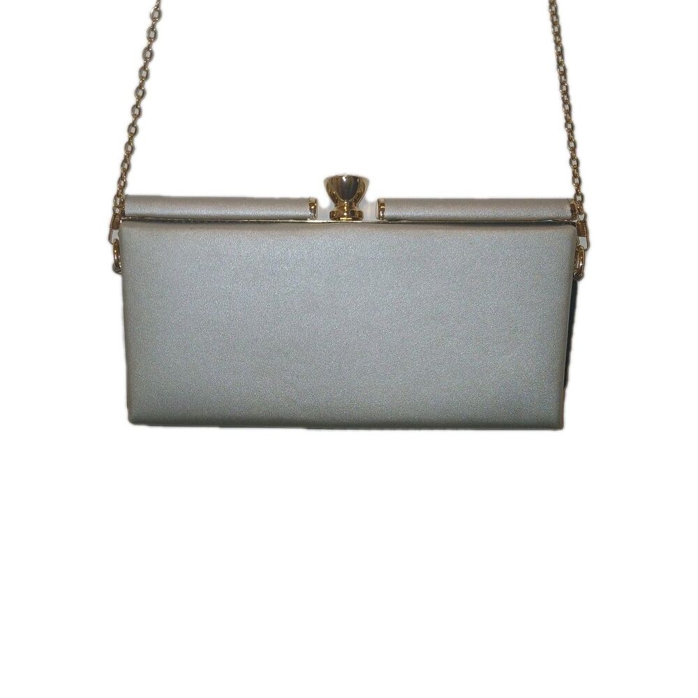 Bella Collections Silver clutch w/ acrylic accent  evening bag Handbag W/ Chain